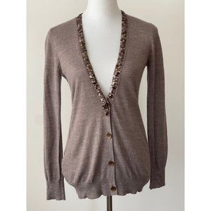 LOFT Sequin Cardigan, Small, Brown Lightweight Knit, Long Sleeve